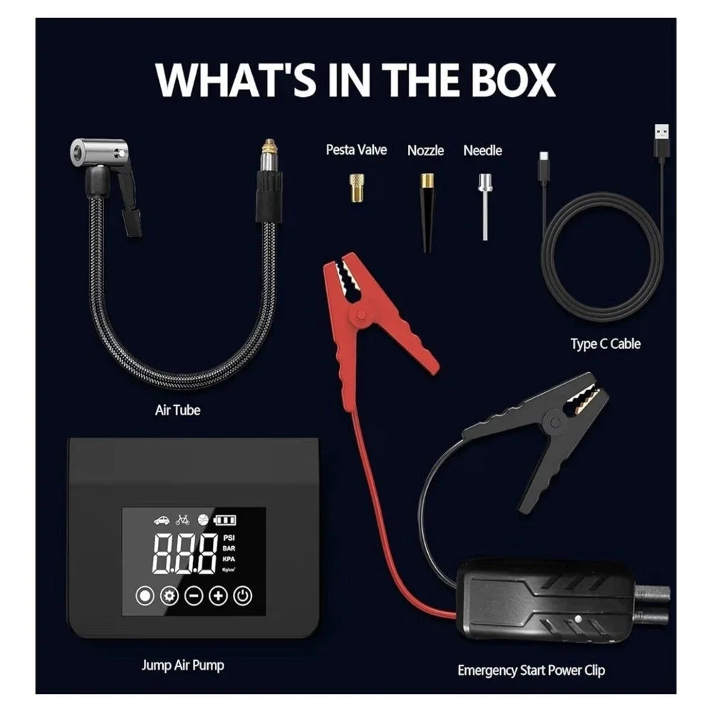 4000A Jump Starter with Air Compressor, 12V Portable Car Battery Charger,